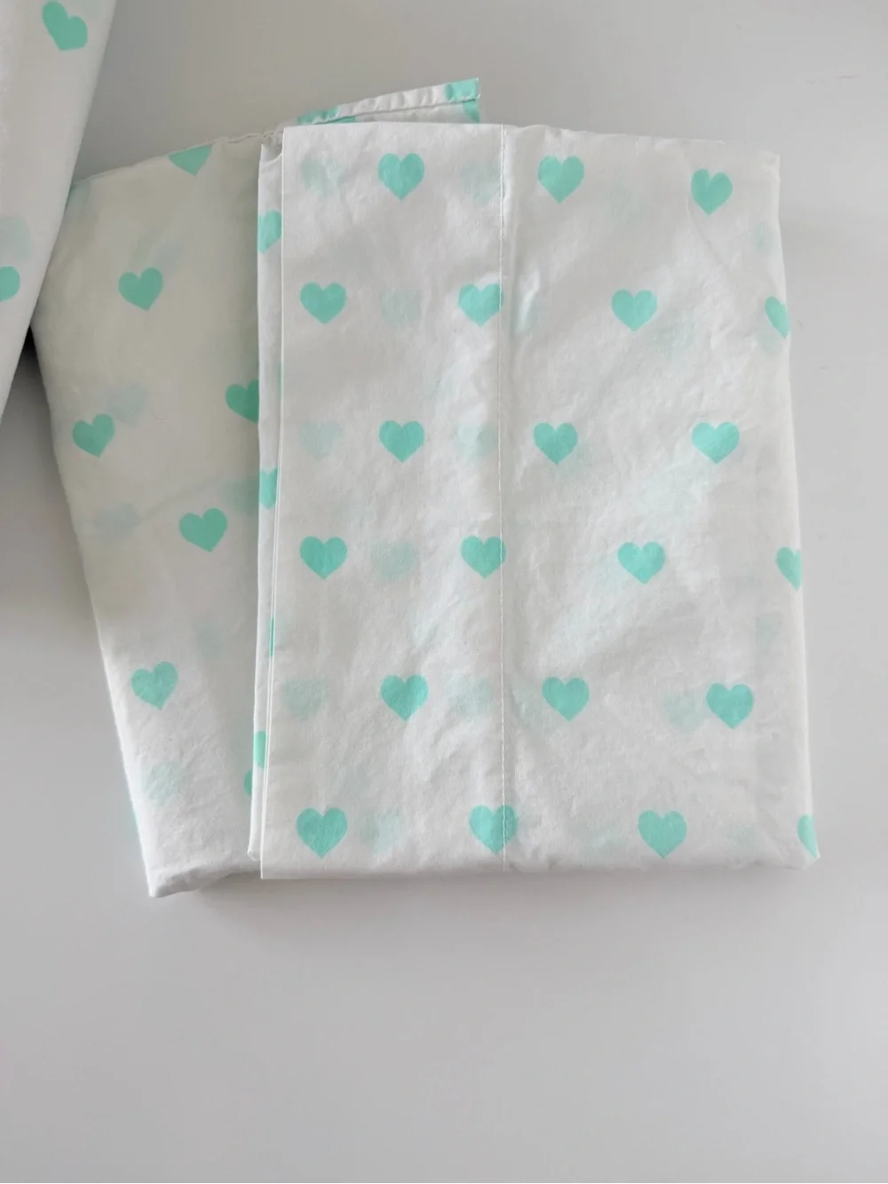 Pottery Barn Kids Mint Heart Flat Sheet with 2 Pillow Cases - Full